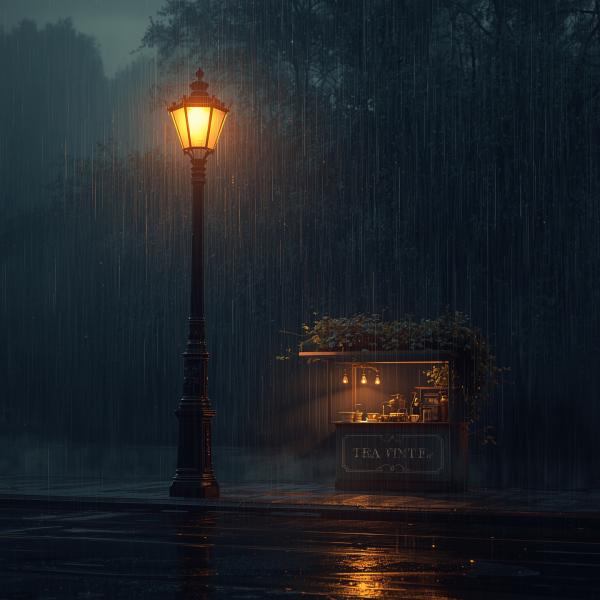 ল্যাম্পপোস্টের নিচে চায়ের দোকান (ছবিঃ এআই)   